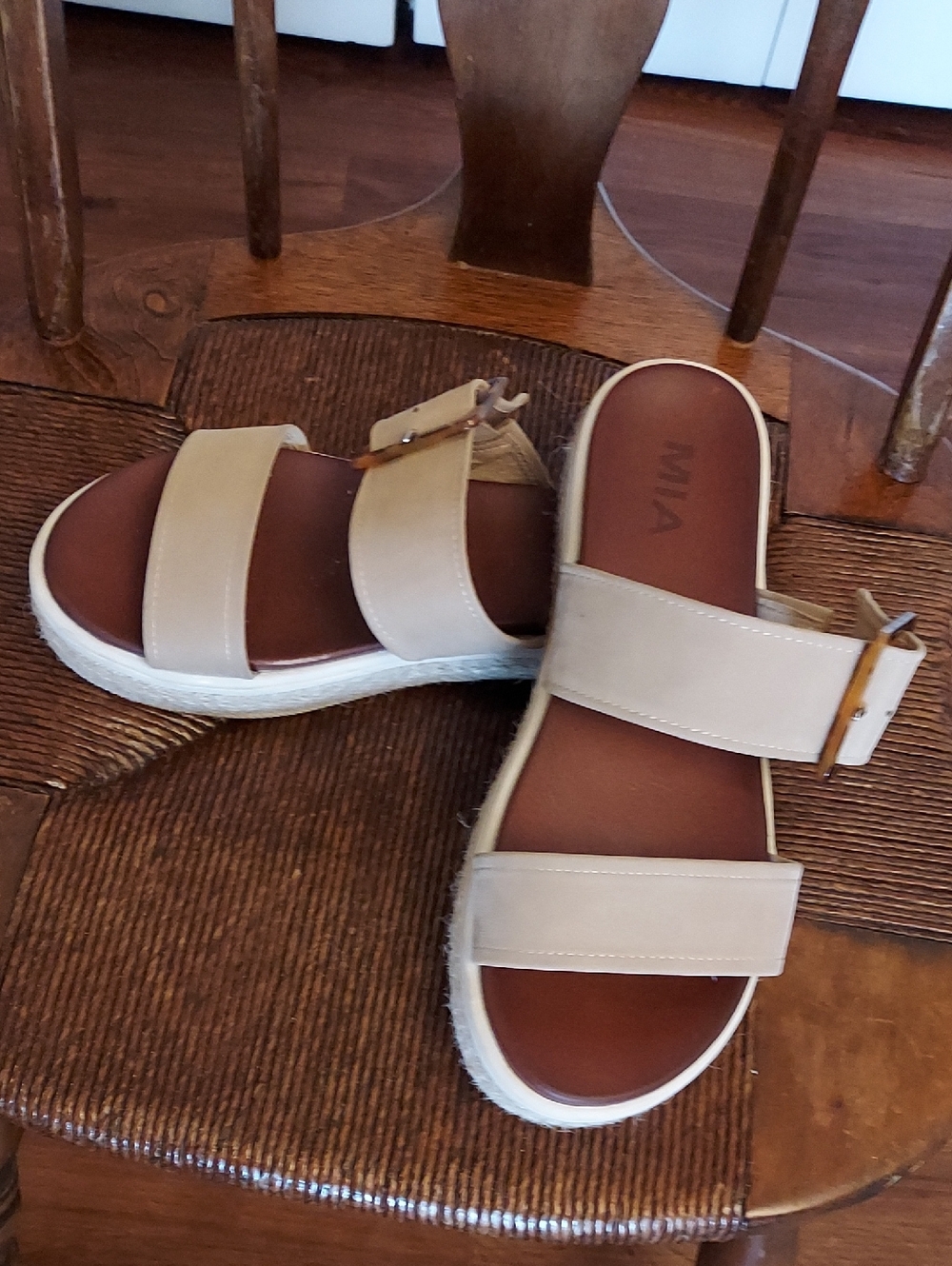 MIA Beige Double-Strap Slide Sandal with Buckle